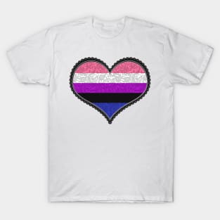 Elegant Gender Fluid Pride Decorative Heart in Pride Flag Colors T-Shirt